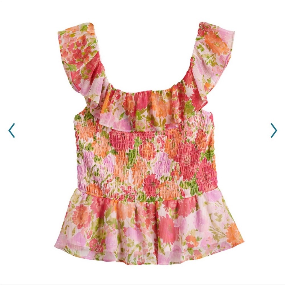 LC Lauren Conrad Smocked Peplum Top, Floral Print - Picture 5 of 12